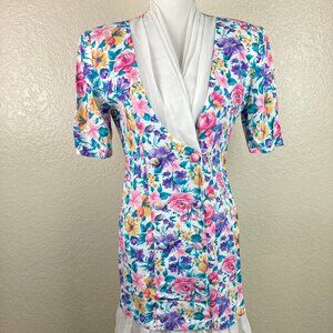 Scarlett Vintage 80s Multicolored Floral Puff Sleeve DressTulleTrim Sz 5/6